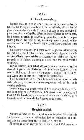 XXXV. El Templo-escuela. XXXVI. Nuestro capital