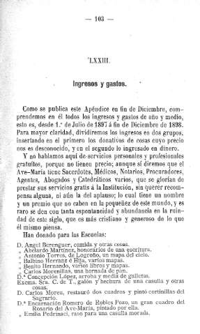 LXXIII. Ingresos y gastos