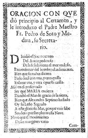 Oracion qve diò principio al Certamen...