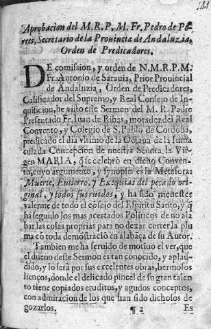 Aprobacion del M. R. P. M. Fr. Pedro de Porres...