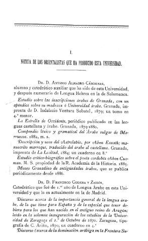 I. Noticia de los orientalistas que ha producido esta Universidad