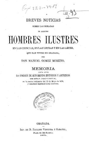 Breves noticias sobre las moradas de algunos hombres ilustres en las Ciencias, en las Letras y en las Artes