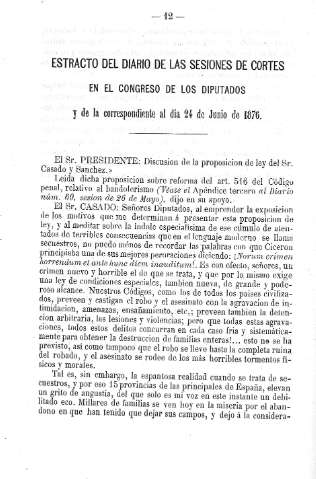 Estracto del diario de las sesiones de Cortes en el Congreso de los Diputados 