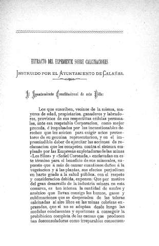 Extracto del Expediente sobre Calcinaciones instruido por el Ayuntamiento de Calañas