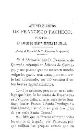 Apuntamientos de Francisco Pacheco, pintor, en favor de Santa Teresa de Jesús