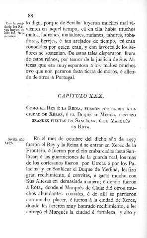XXX. Como el Rey é la Reina fueron por el rio á la ciudad de Xerez...