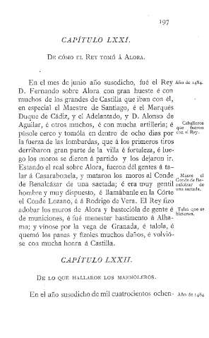 LXXI. De como el Rey tomo á Álora  -  LXXII. De lo que hallaron los marmoleros