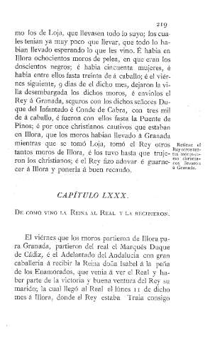 LXXX. De como vino la Reina al Real y la recibieron