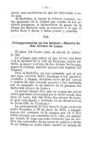 XIX. Incongruencias en los hechos.- Muerte de don Alvaro de Luna