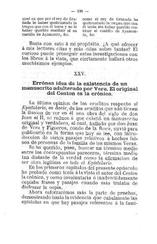 XXV. Errónea idea de la existencia de un manuscrito adulterado po Vera. El original del Centón es la crónica
