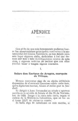 Apéndice. I. Sobre don Enrique de Aragón, marqués de Villena