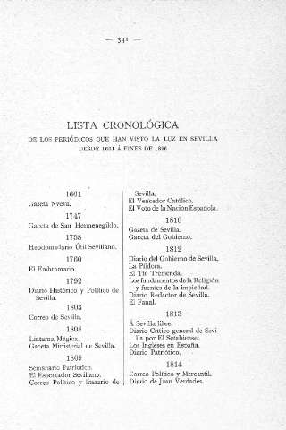 Lista cronológica de los periódicos que han visto la luz en sevilla desde 1661 á fines de 1896