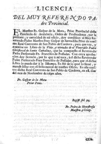 Licencia del muy reverendo Padre Provincial