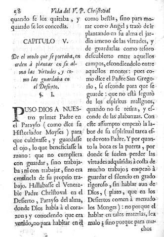 Capitulo V. De el modo que se portaba... en su alma, las virtudes