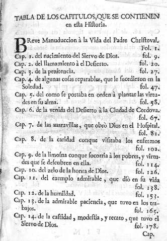 Tabla de los capitulos, que se contienen en esta Historia