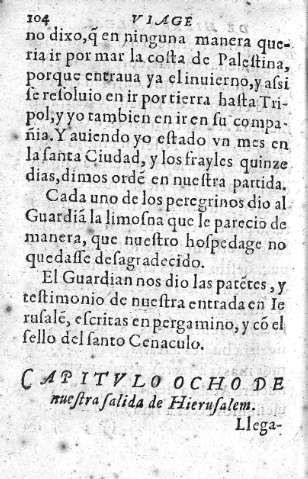Capitvlo Ocho de nuestra salida de Hierusalem