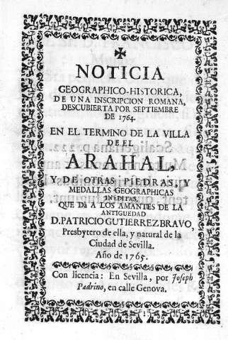 Noticia  geographico.historica, de una inscripcion romana, descubierta por septiembre de 1764