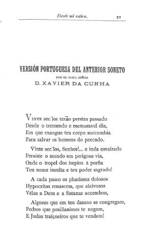 Versión portuguesa del anterior soneto por el Ilmo. Señor D. Xabier da Cuhna