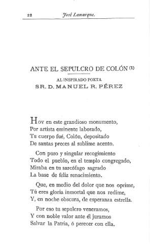 Ante el sepulcro de Colón.- Al inspirado poeta Sr. D. Manuel R. Pérez