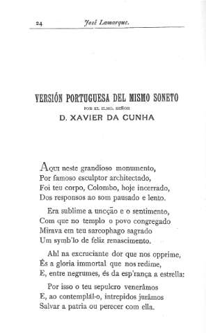 Versión portuguesa del mismo soneto por el Ilmo. Señor D. Xavier da Cuhna