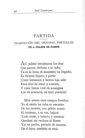 Partida .- Traducción del original portugués de A. Soares de Passos
