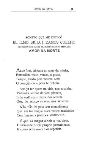 Soneto que me dedicó el Ilmo. Sr. D. J. Ramos Coelho conmotivo de haber traducido el suyo titulado Amor na Morte