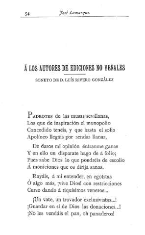 Á los autores de ediciones no venales .- Soneto de D. Luis Rivero González
