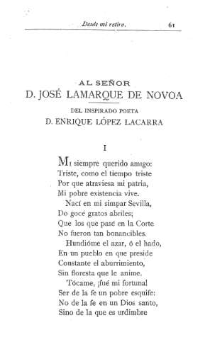 Al Señor D. José Lamarca de Novoa .- Del inspirado poeta D. Enrique López Lacarra