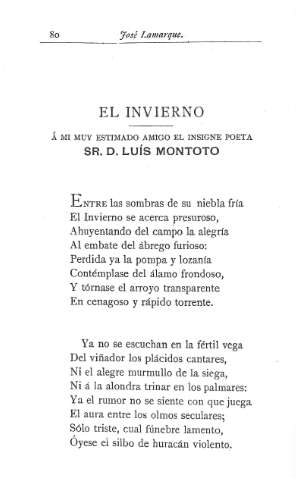 El invierno .- Á mi muy estimado amigo el insigne poeta Sr. D. Luis Montoto