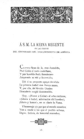 Á S.M. la Reina Regente, en las fiestas del Centenario del descubrimiento de América