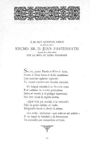 Á mi muy querido amigo el insigne poeta Excmo. Sr. D. Juan Fastenrath...