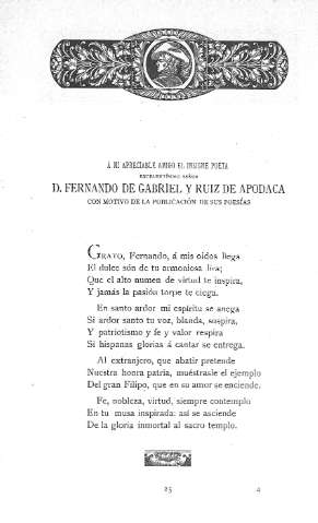 Á mi apreciable amigo el insigne poeta Excmo. Sr. D. Fernando de Gabriel y Ruiz de Apodaca...