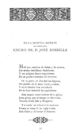 En la sentida muerte del insigne poeta Excmo. Sr. D. José Zorrilla