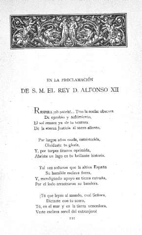 En la Proclamación de S.M. el Rey D. Alfonso XII
