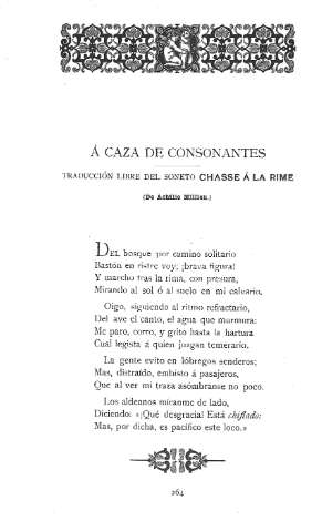 Á caza de consonantes. Traducción libre del soneto Chesse á la Rime. (De Achille Millien)
