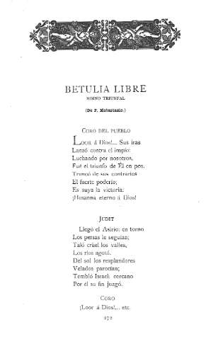 Betulia libre. Himno triunfal. (De P. Metatasio)