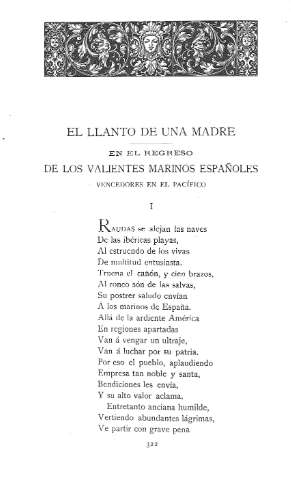 El llanto de una madre .- En el regreso de los valientes marinos españoles vencedores en el pacífico
