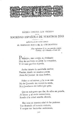 Sátira contra los vicios de la sociedad española de nuestros dias .- Epístola á mi buen amigo el inspirado poeta Sr. D. Luis Montoto