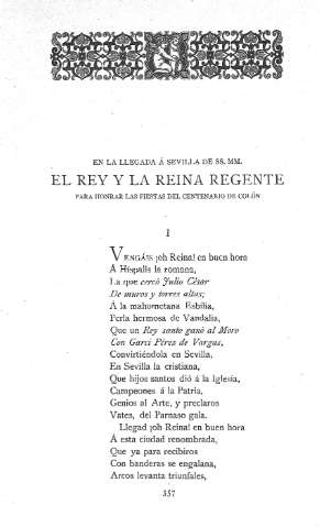 En la llegada á Sevilla de SS.MM. el Rey y la Reina Regente para honrar las fiestas del centenario de Colón