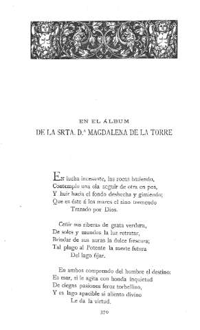 En el álbum de la Srta. Dª Magdalena de la Torre