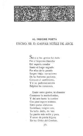 Al isigne poeta Excmo. Sr. D. Gaspar Núñez de Arce