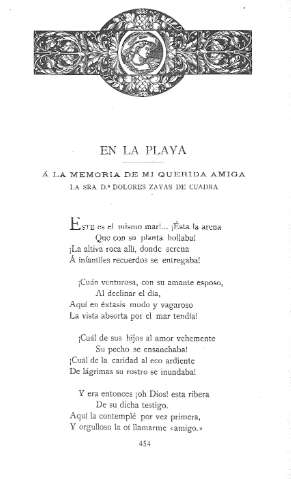 En la playa .- Á la memoria de mi querida amiga la Sra. Dº Dolores Zayas de Cuadra