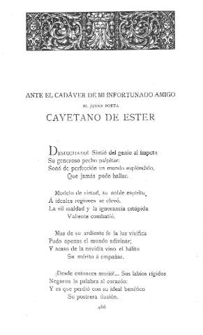 Ante el cadáver de mi infortunado amigo el joven poeta Cayetano de Ester