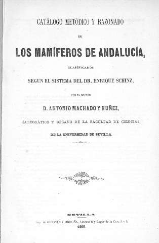 Catálogo metódico y razonado de los mamíferos de Andalucía...