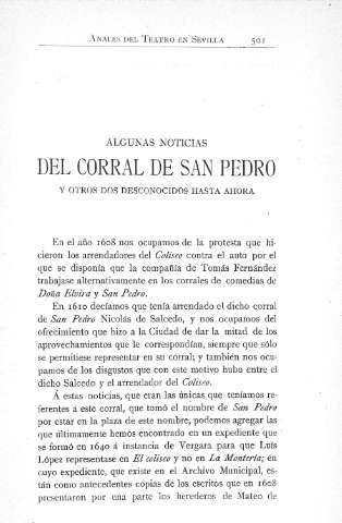 Algunas noticias del corral de San Pedro