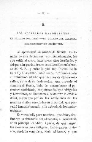 II. Los Alcázares Mahomentanos.- El Palacio del yeso.- El cuarto del caracol.- Desacubrimientos recientes 