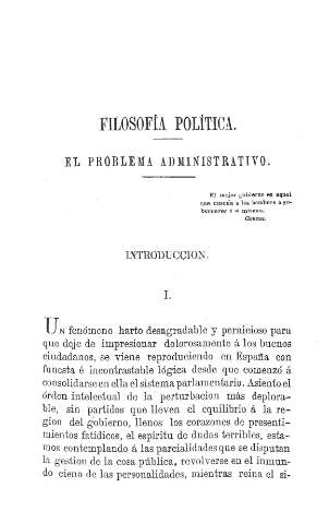 Filosofía Política. El problema administrativo. Introducción. I.