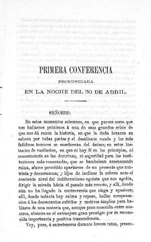 Primera conferencia pronunciada en la noche del 30 de abril