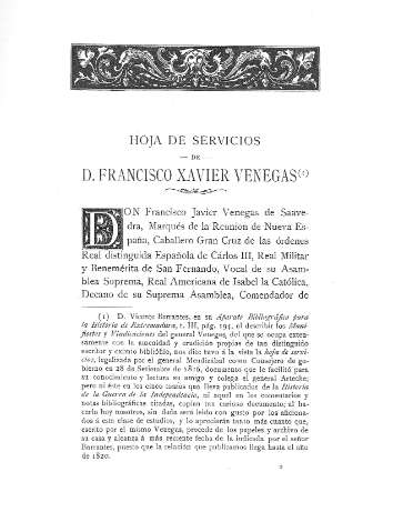 Hoja de servicios de D. Francisco Xavier Venegas