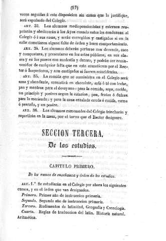 Sección Tercera. De los Estudios
